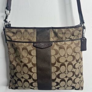 Coach Crossbody Bag signature Fabric F28502 Brown Khaki